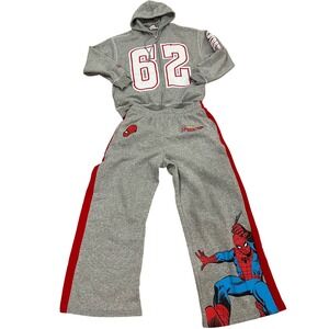 Marvel Spider-Man Mens Tracksuit Set Gray Zip Hoodie SzL Wide Leg Sweatpants XL